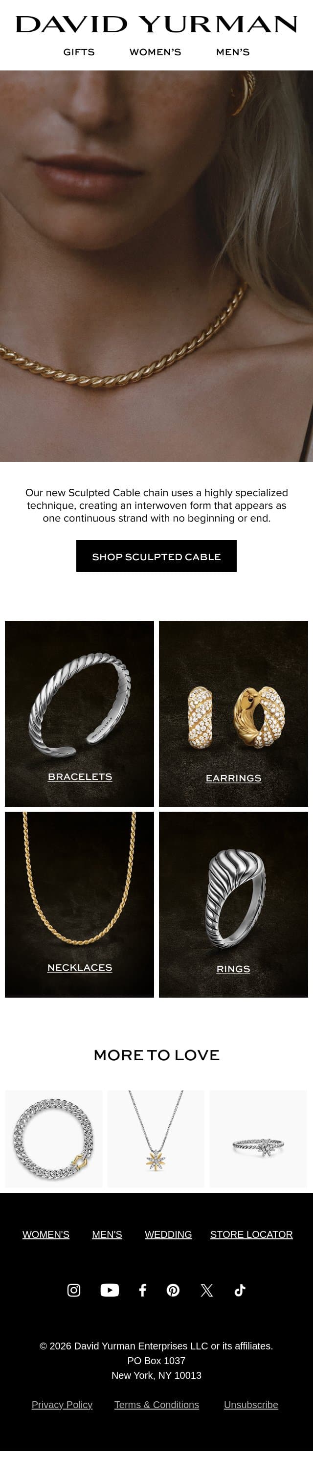 New Sculpted Cable Arrivals email from David Yurman screenshot
