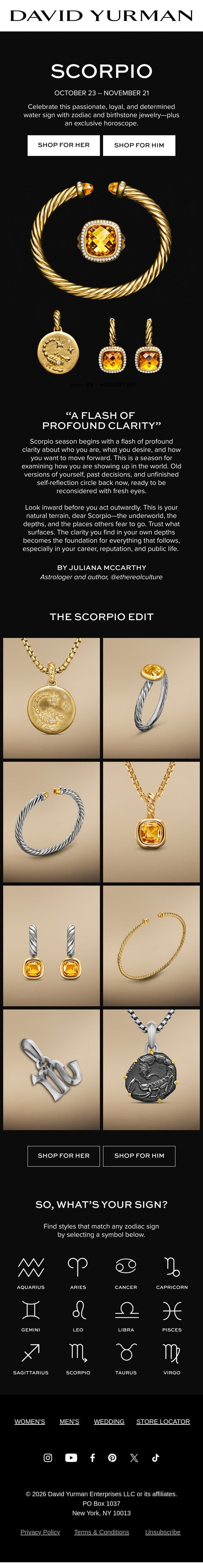 Season of Scorpio email from David Yurman screenshot