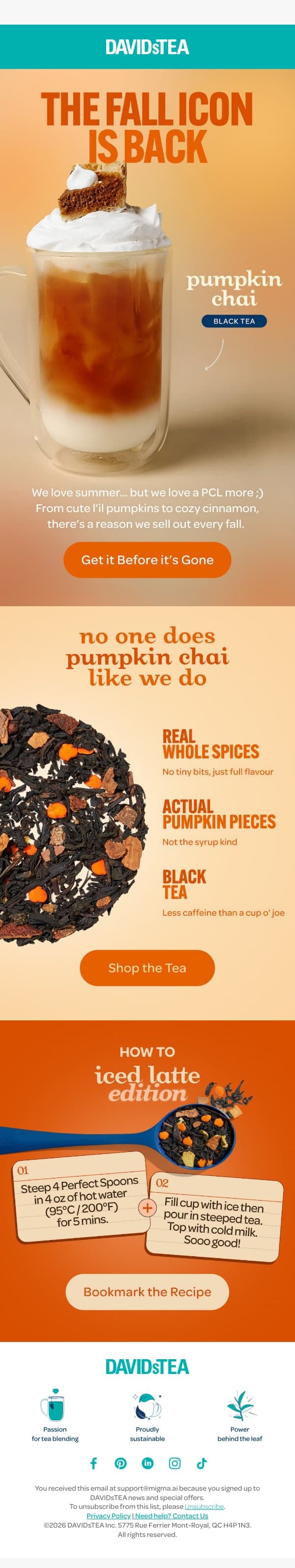You said bring it back 🎃 email from DAVIDsTEA screenshot