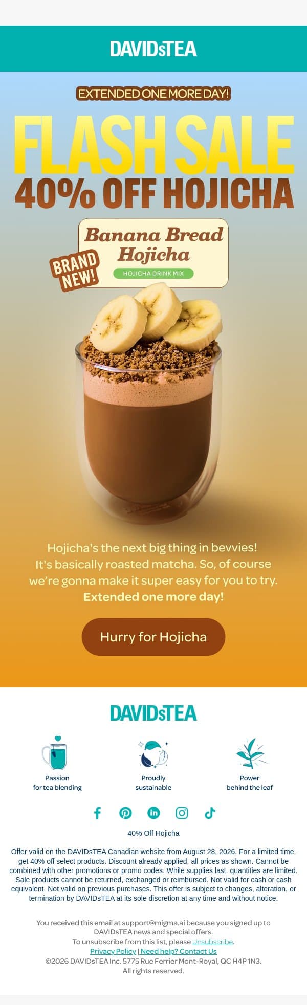 Yay! π 40% off EXTENDED email from DAVIDsTEA screenshot