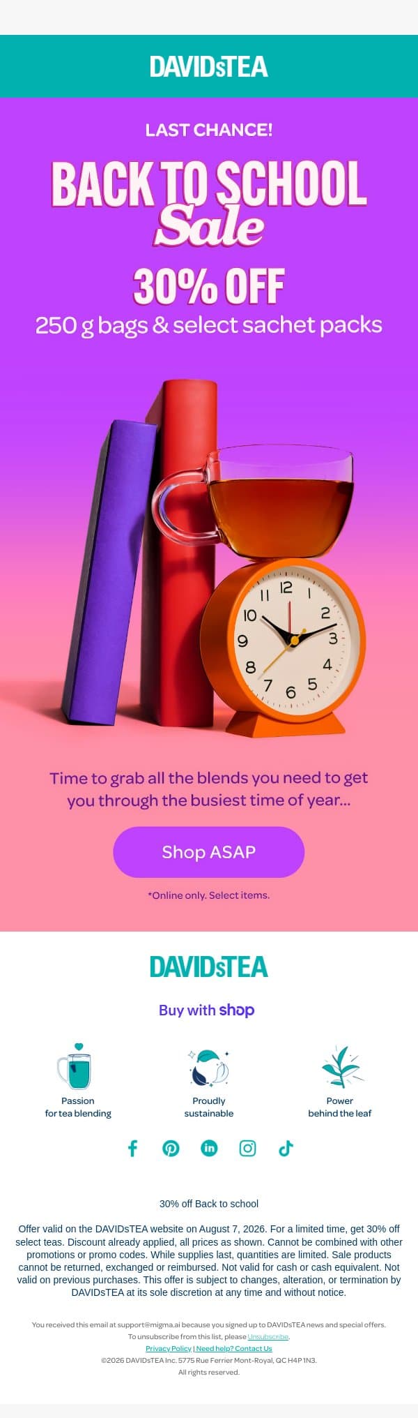 LAST CALL for 30% off ππ email from DAVIDsTEA screenshot