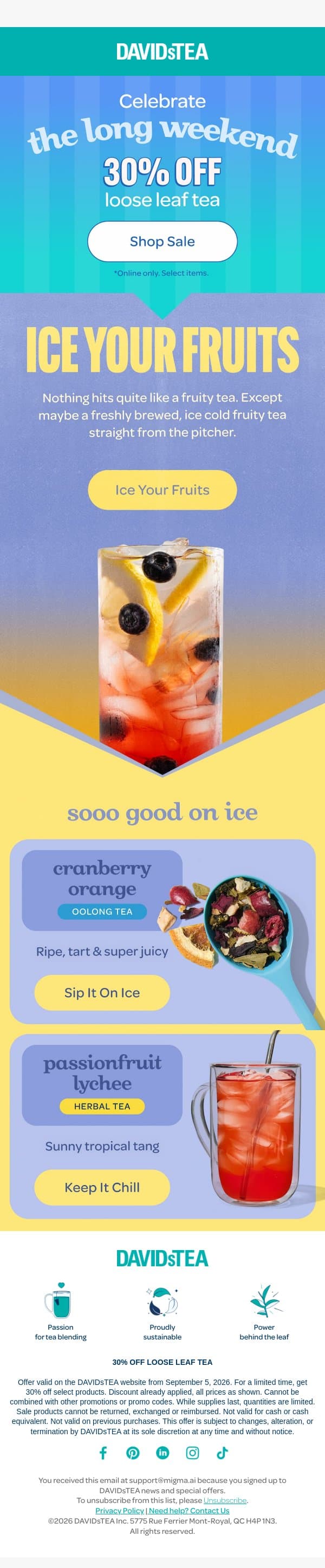 Celebrate with 30% OFF π email from DAVIDsTEA screenshot