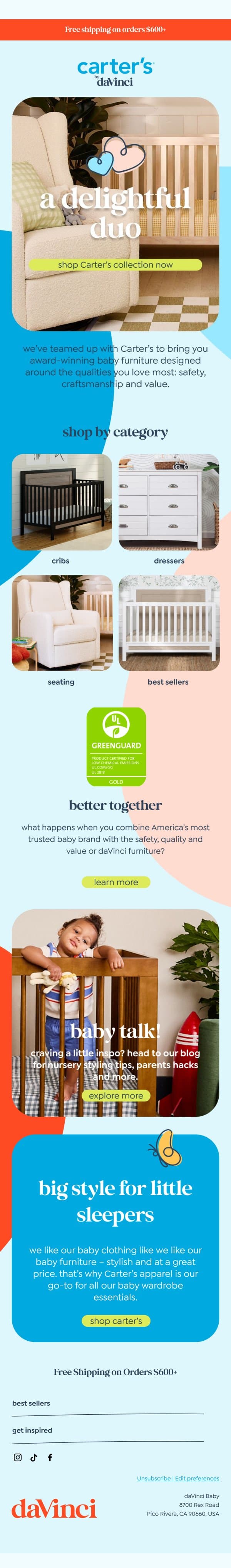 We’ve Partnered with America’s Favorite Baby Brand email from DaVinci Baby screenshot