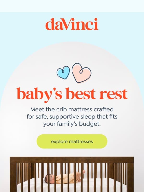 safe, supportive sleep starts here email from DaVinci Baby