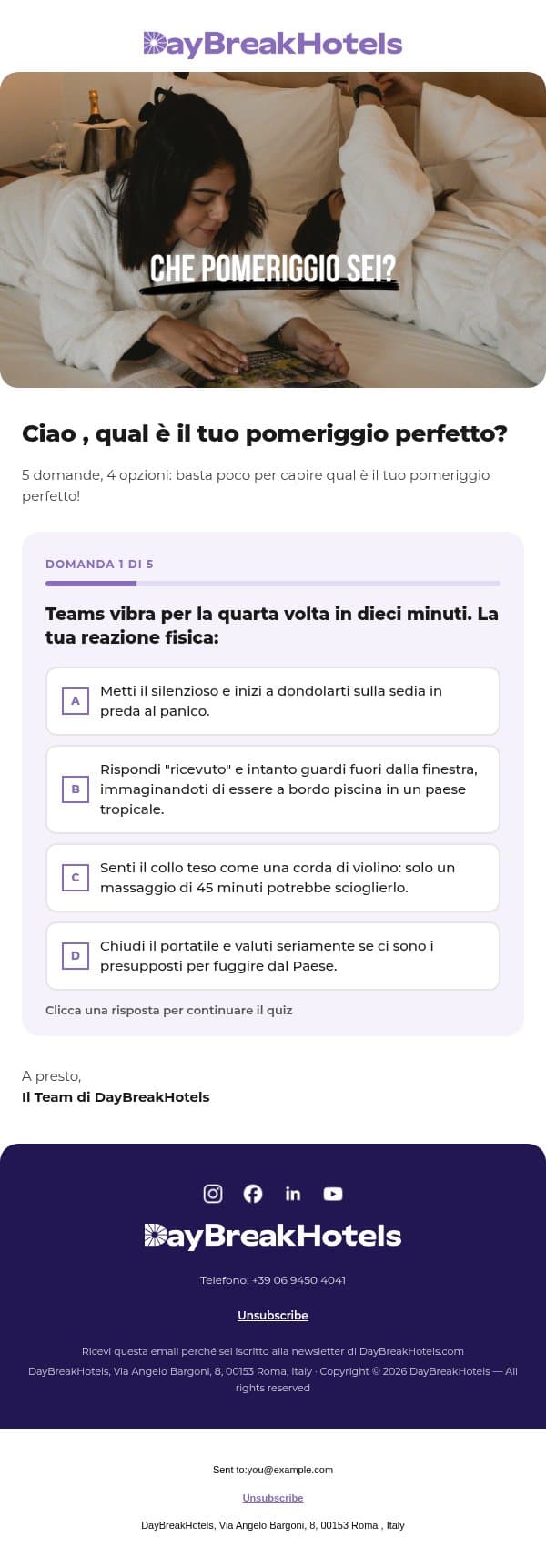 Ciao , che pomeriggio sei?☀️ email from DayBreak Hotels screenshot