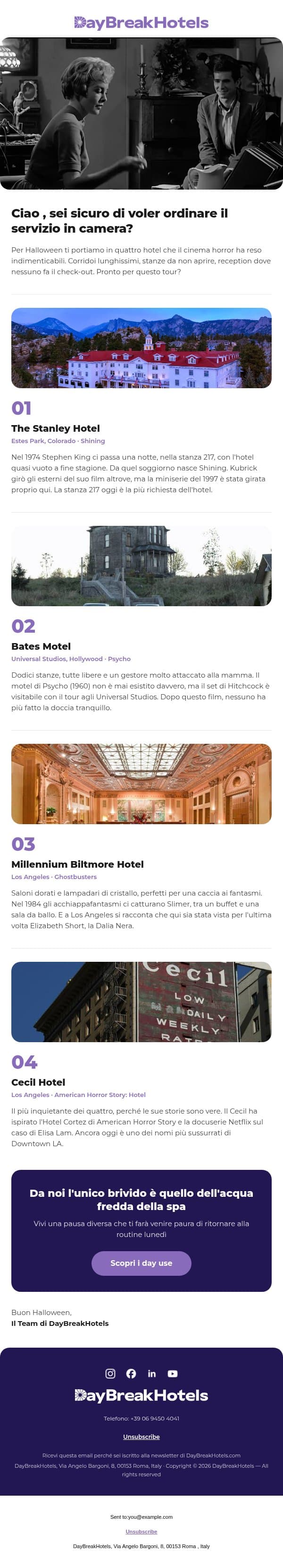 , sicuro di voler chiamare il servizio in camera? 🛎️ email from DayBreak Hotels screenshot