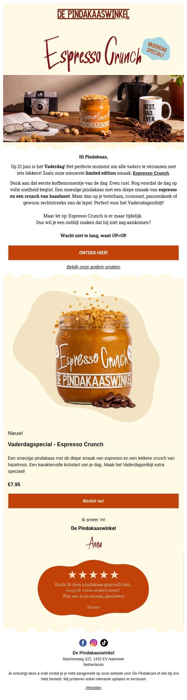 Het lekkerste Vaderdagcadeau💪 email from De Pindakaaswinkel screenshot