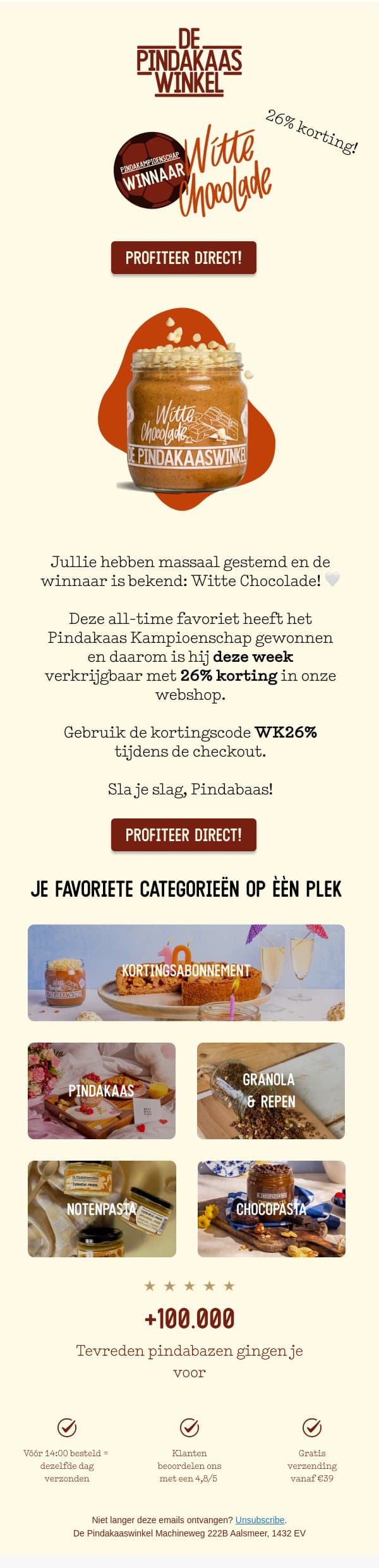 Laatste kans op 26% korting... π₯ email from De Pindakaaswinkel screenshot