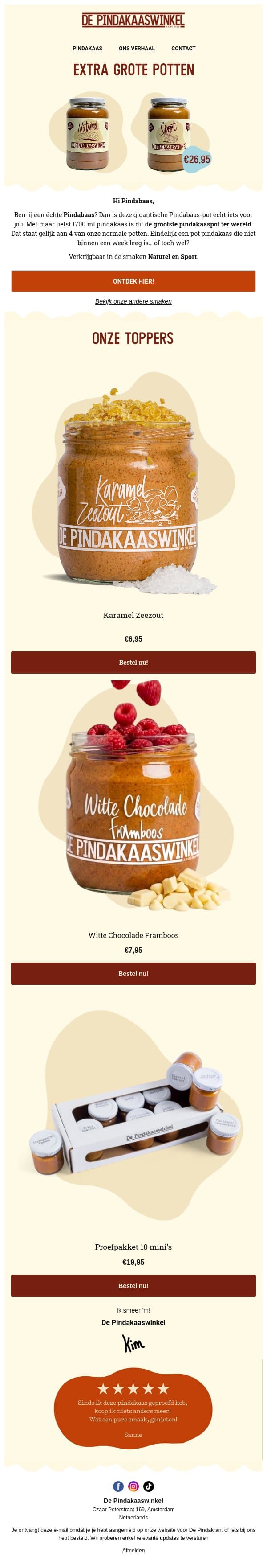 Alleen voor de échte pindabazen🥜 email from De Pindakaaswinkel screenshot