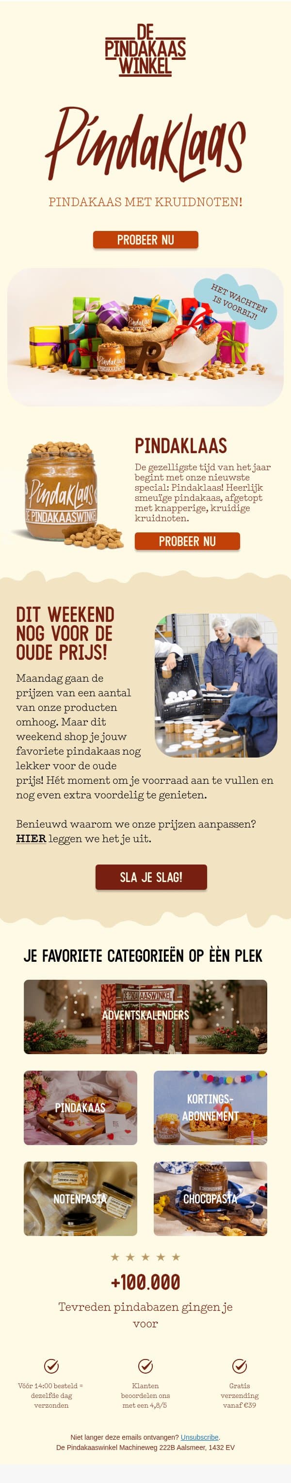 Dit is onze gezelligste special van het jaar... 🎁 email from De Pindakaaswinkel screenshot