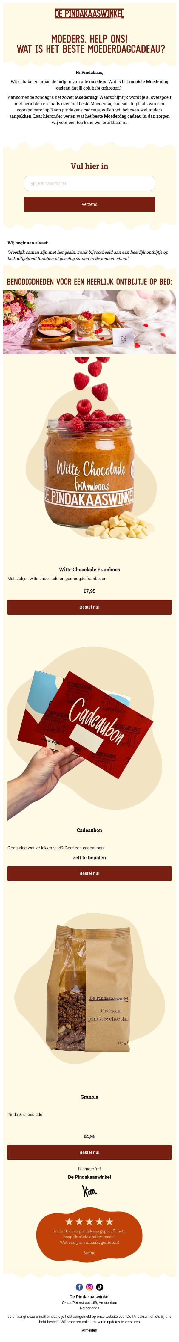 Mama, waar wordt jij écht blij van?✨ email from De Pindakaaswinkel screenshot