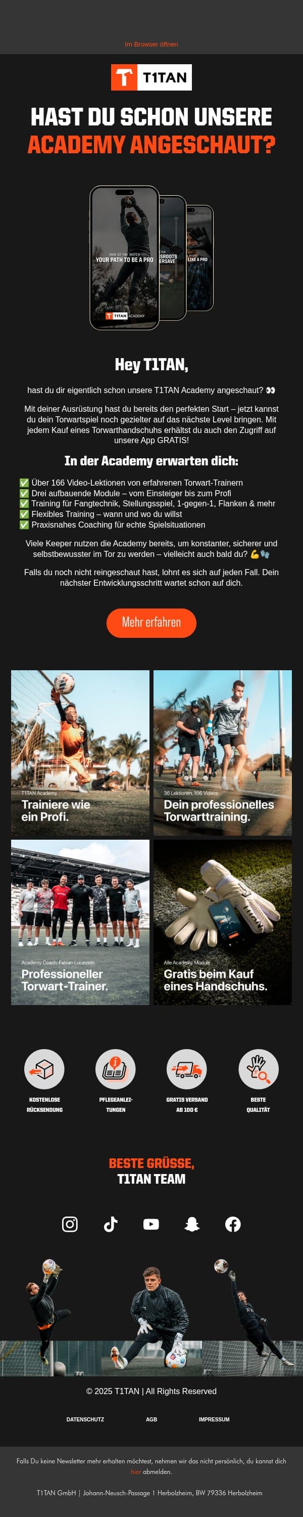 Hast du dir schon die T1TAN Academy angeschaut? email from De screenshot