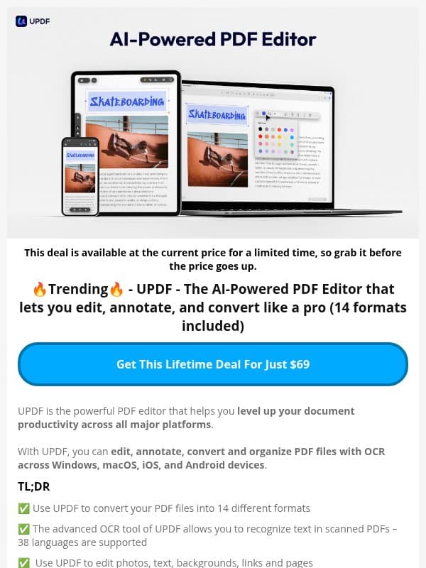 💸 Price Hike Soon: UPDF - The All-in-One AI PDF Tool That Does It All email from Dealify