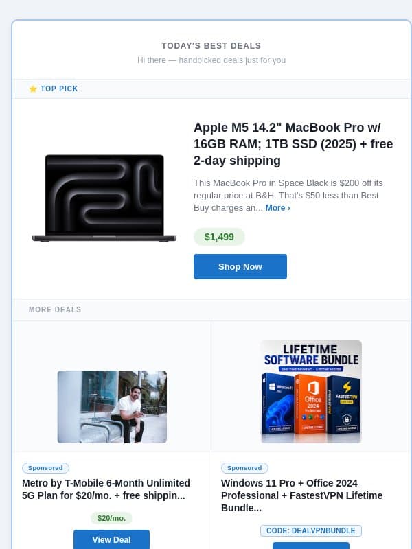 $200 Off a MacBook Pro, 60% Off Old Navy & More email from DealNews