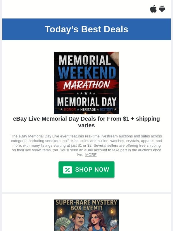 eBay Live Memorial Day Deals: Pokémon, Sneakers, Golf Clubs & More Happening Now email from DealNews