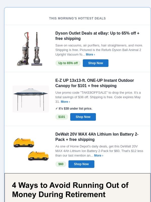 This Morning's Top Deals email from DealNews