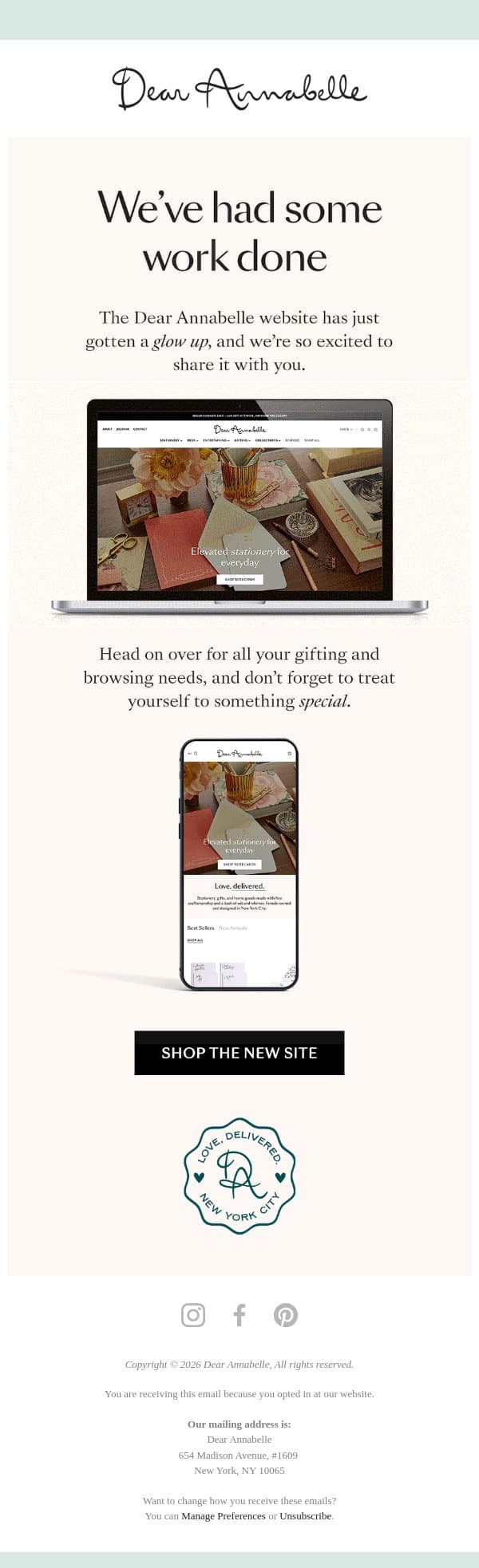 Notice anything different about us? email from Dear Annabelle screenshot
