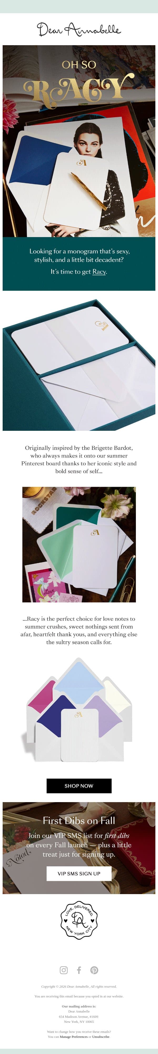 Make it Racy! email from Dear Annabelle screenshot