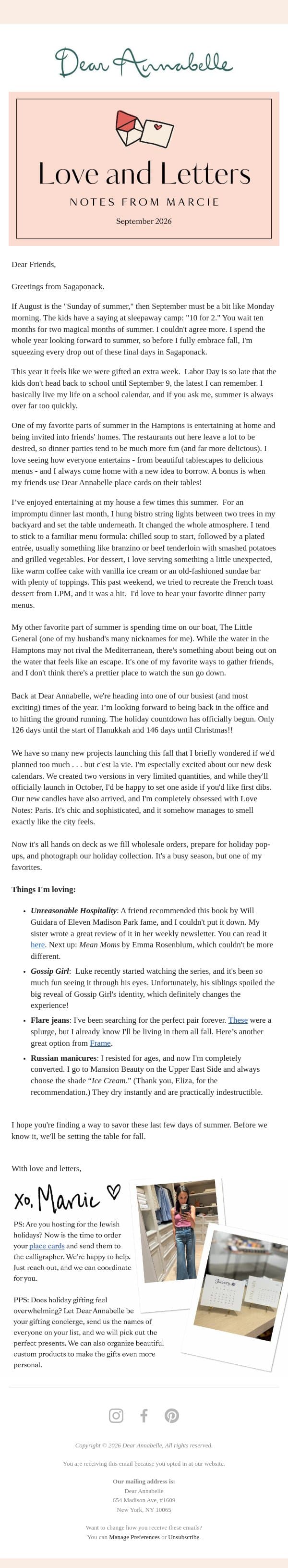 Love + Letters | September email from Dear Annabelle screenshot