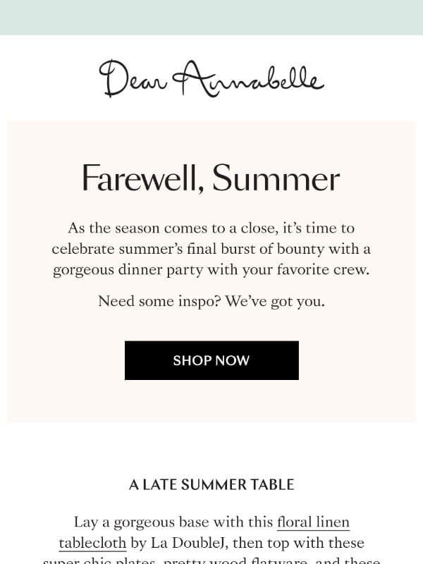 Farewell Summer Dinner Party email from Dear Annabelle