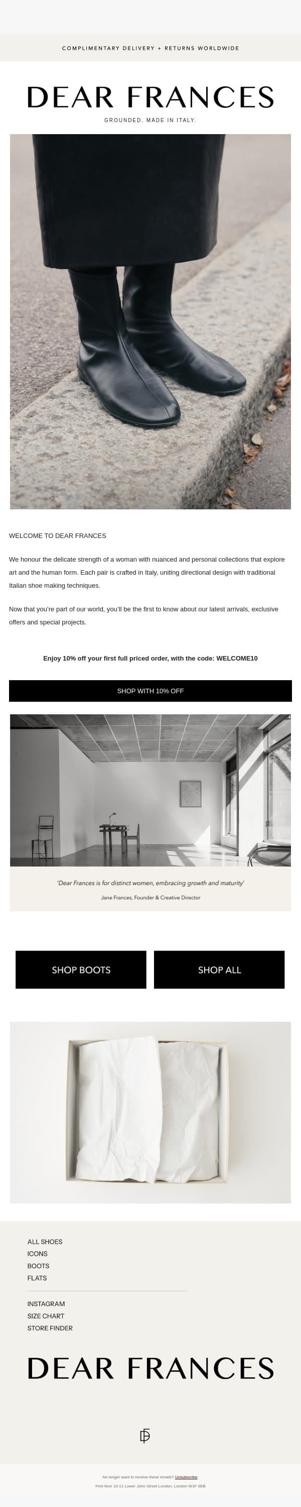 Welcome to Dear Frances email from Dear Frances screenshot