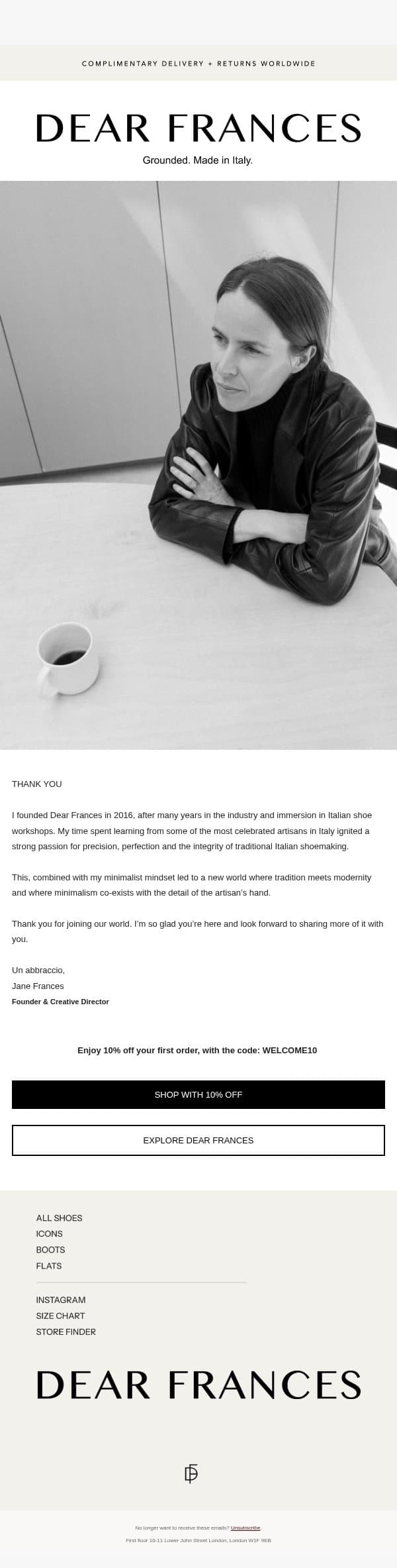 Thank You email from Dear Frances screenshot