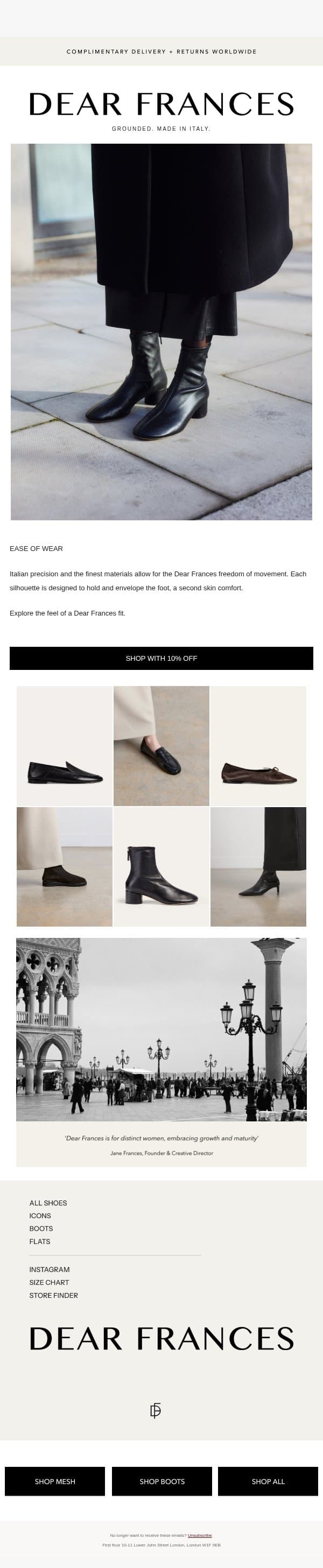 Ease of Wear email from Dear Frances screenshot