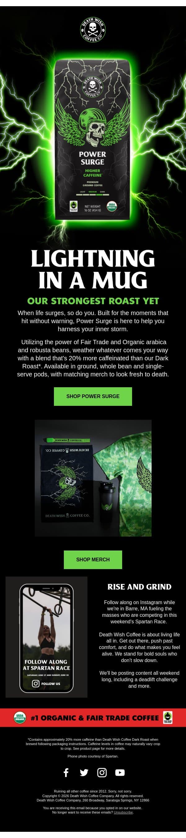 POWER UP ⚡ email from Death Wish Coffee screenshot