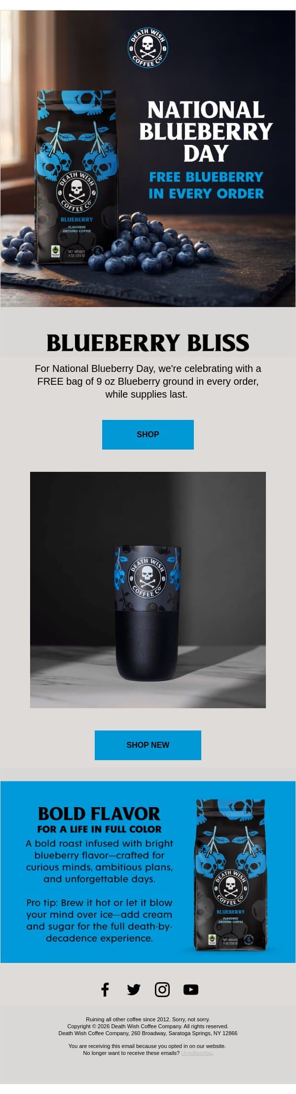 FREE Blueberry π« email from Death Wish Coffee screenshot