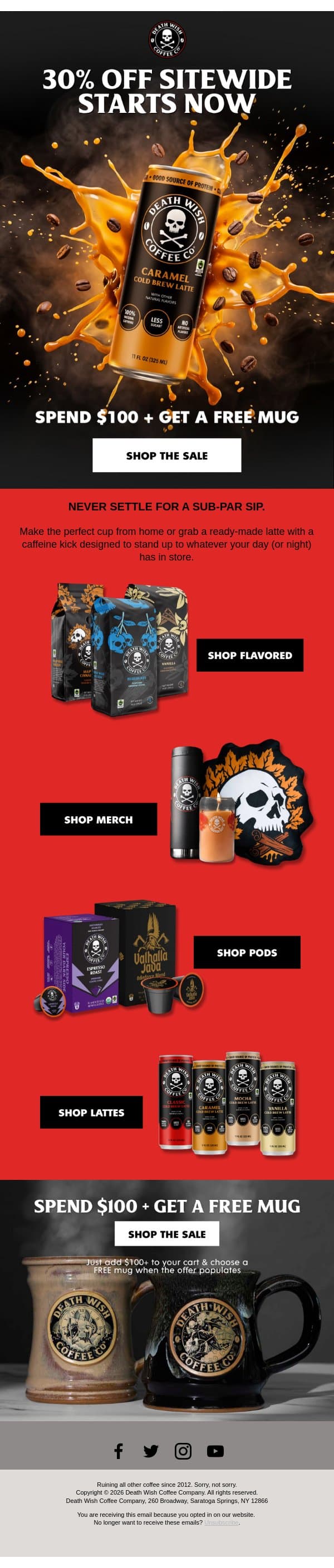 Grab 30% OFF Everything π€ email from Death Wish Coffee screenshot