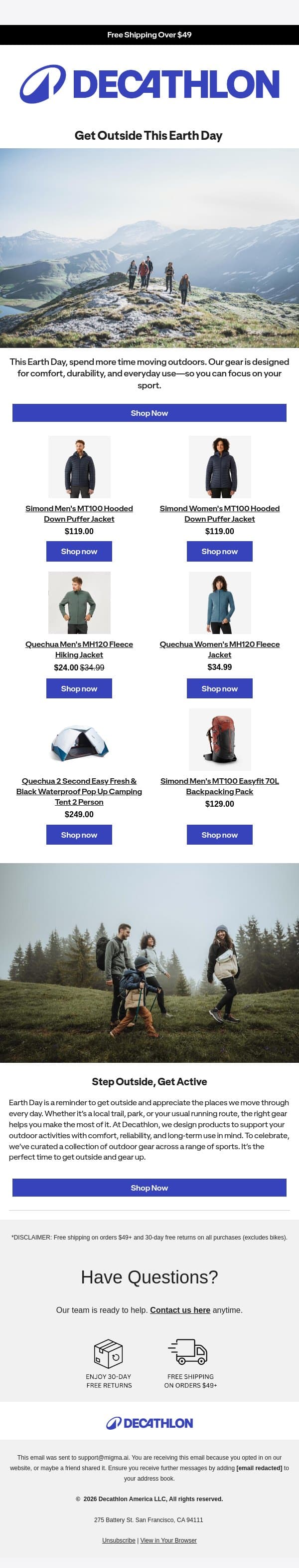 Happy Earth Day 🌎 email from Decathlon screenshot