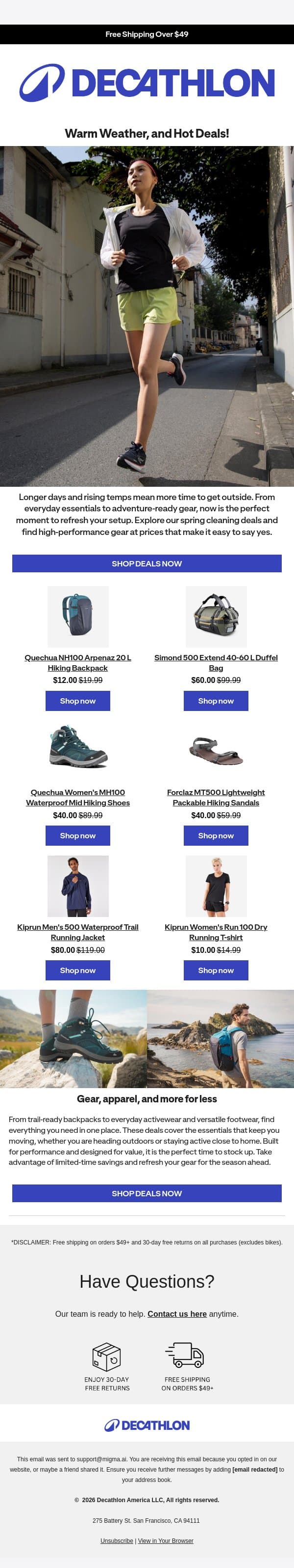 Gear up for less this spring 🌱 email from Decathlon screenshot