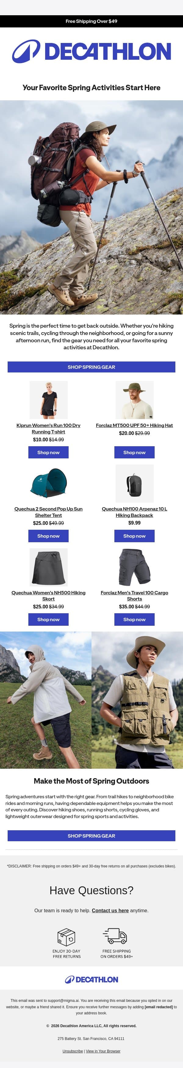 Ready for Your Favorite Spring Activities? email from Decathlon screenshot