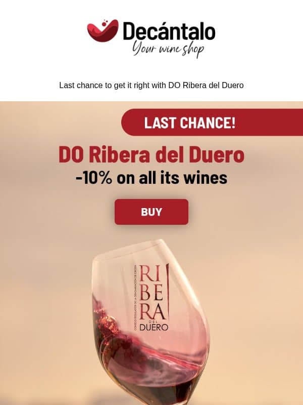 Haven't taken advantage of your 10% off DO Ribera del Duero yet? email from Decántalo