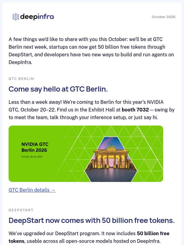 October at DeepInfra: 50B tokens + agent tools email from DeepInfra