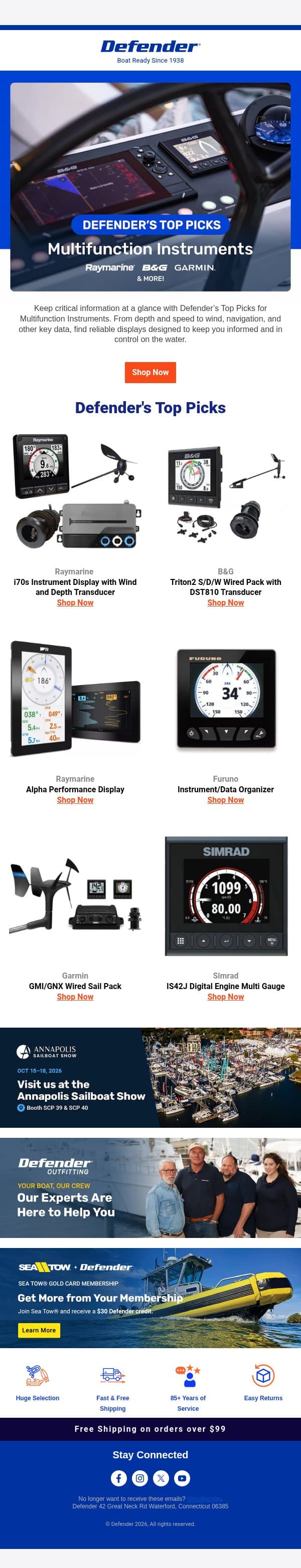 Defender's Top Picks: Multifunction Instruments email from Defender Marine screenshot