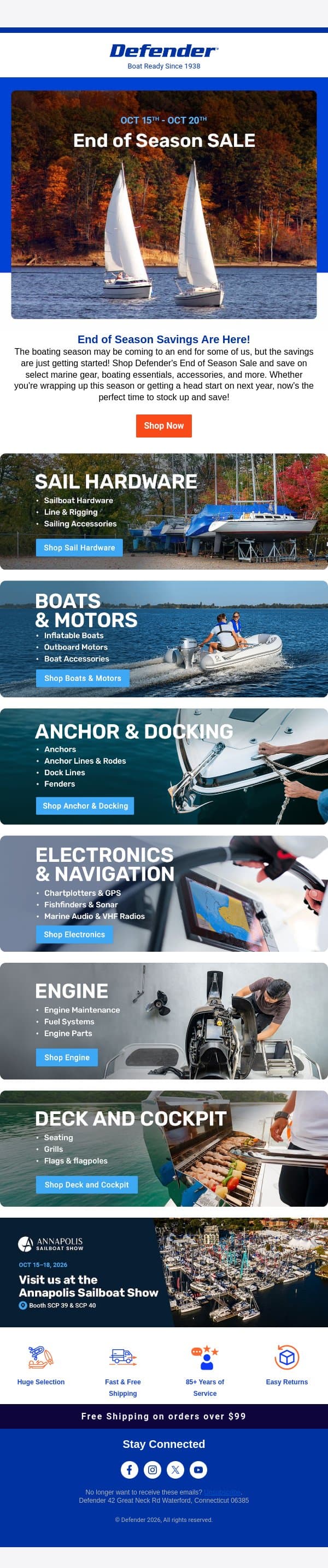 End of Season Sale – Great Savings on Marine Gear! email from Defender Marine screenshot