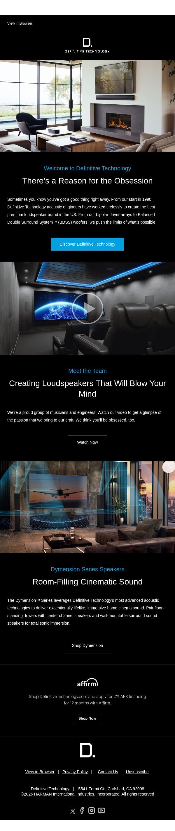 Explore a Legacy of Audio Excellence email from Definitive Technology screenshot