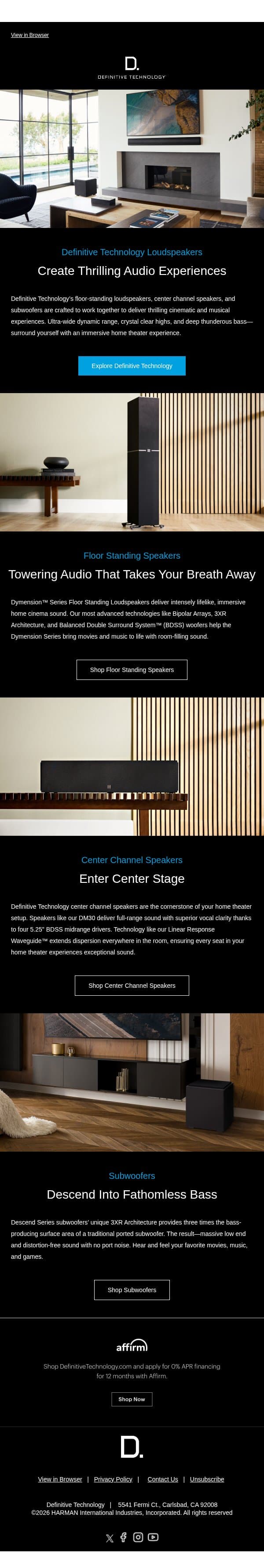 Definitive Technology’s Speakers in a Word—Thrilling email from Definitive Technology screenshot