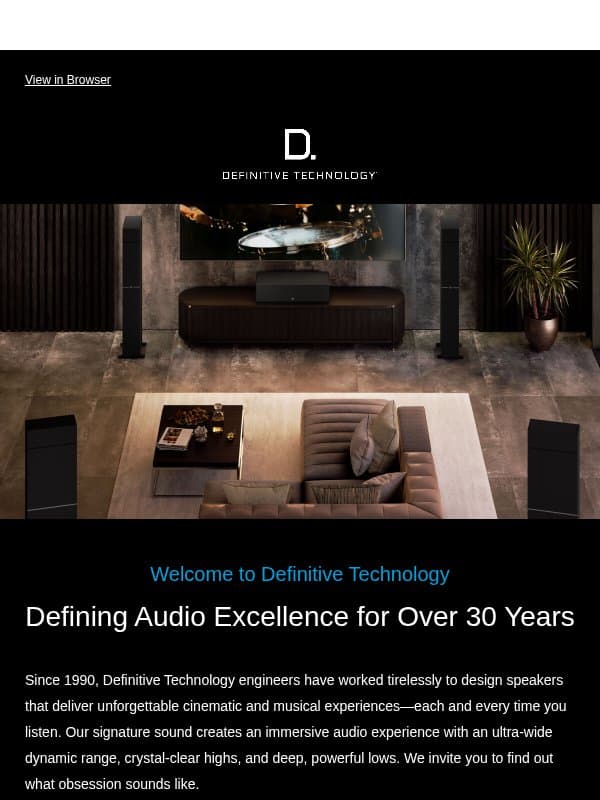 We’re Excited You’re Here email from Definitive Technology