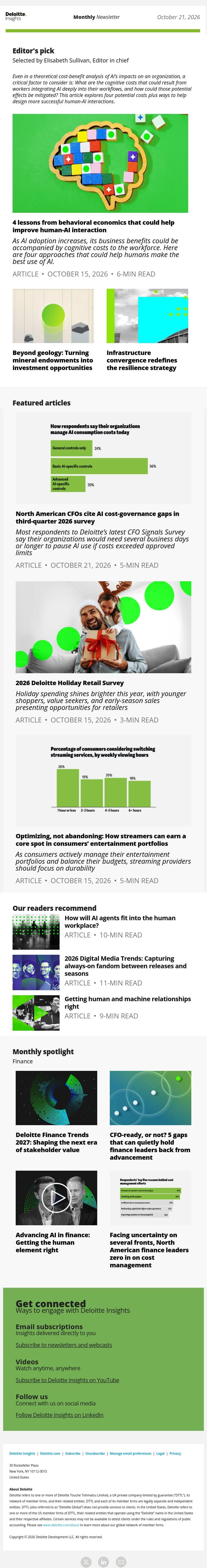 Monthly Newsletter | Improving human-AI interaction email from Deloitte screenshot