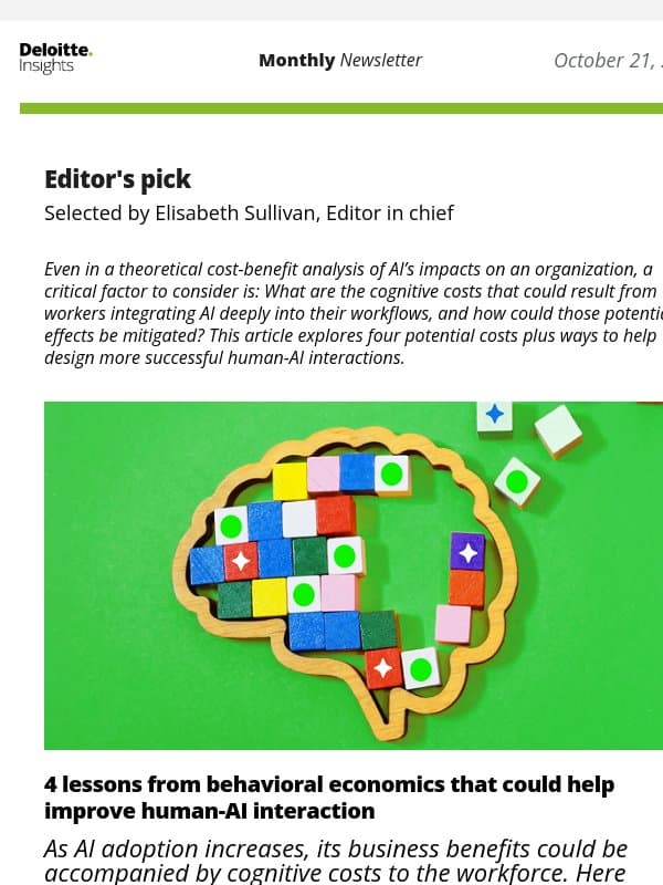 Monthly Newsletter | Improving human-AI interaction email from Deloitte