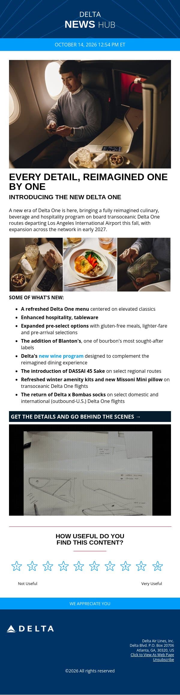A peek behind the curtain of the new Delta One email from Delta Air Lines screenshot