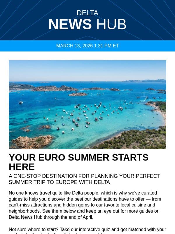 Delta debuts interactive way to dream, plan and explore Europe email from Delta Air Lines