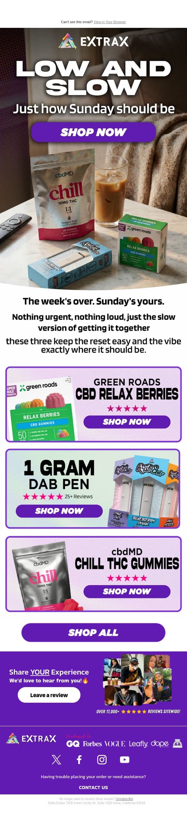 Three Things That Make Sunday Tolerable email from Delta Extrax screenshot
