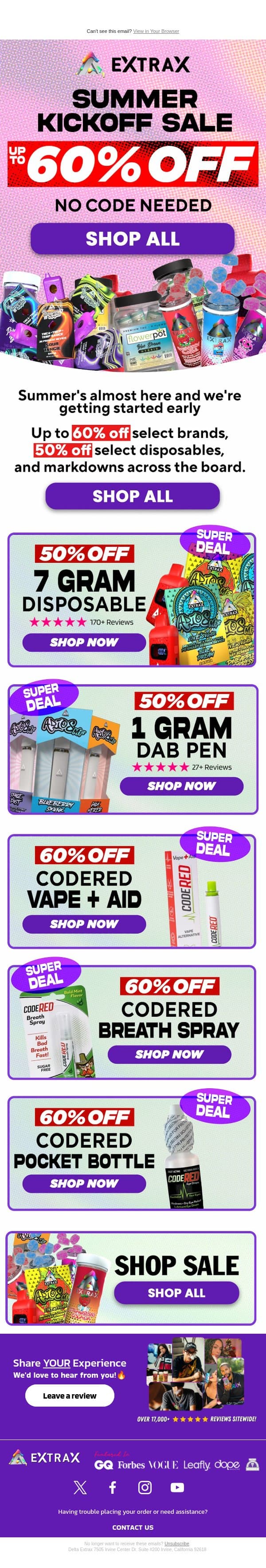 Up to 60% off starts now! email from Delta Extrax screenshot