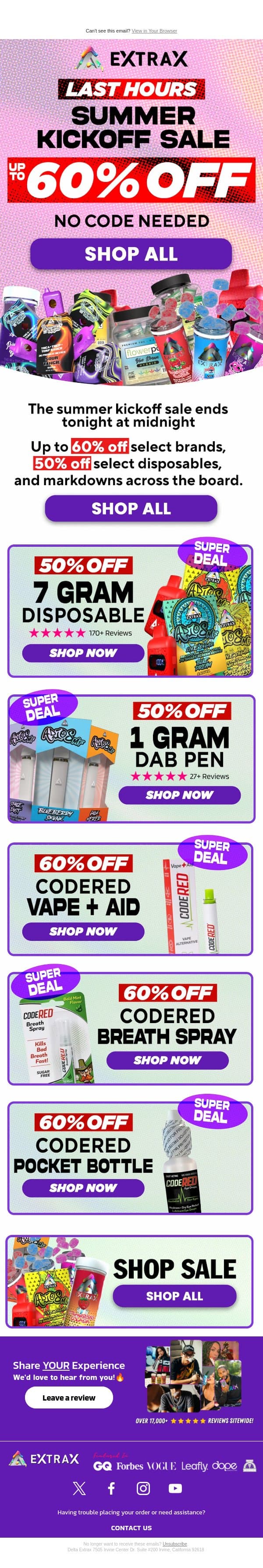 Up to 60% off ends at midnight email from Delta Extrax screenshot