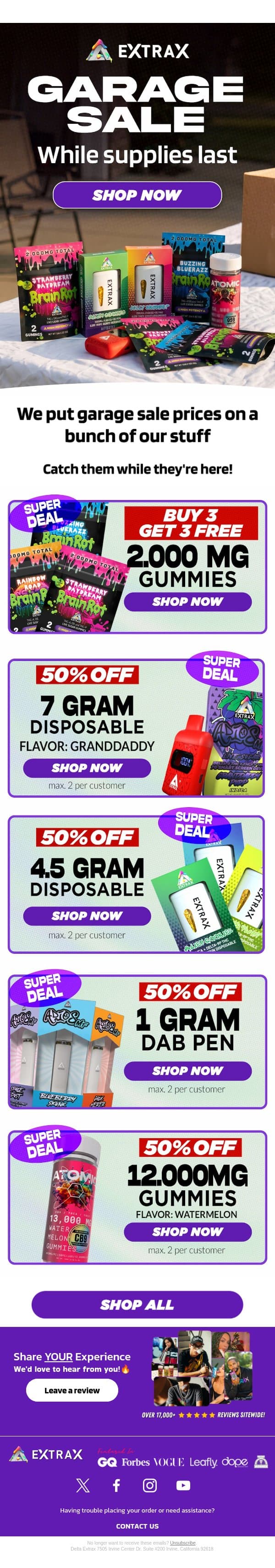 We're having a garage sale email from Delta Extrax screenshot