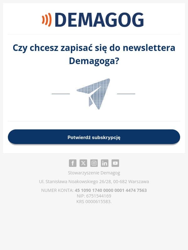 Potwierdzenie zapisu do newslettera Demagoga email from Demagog