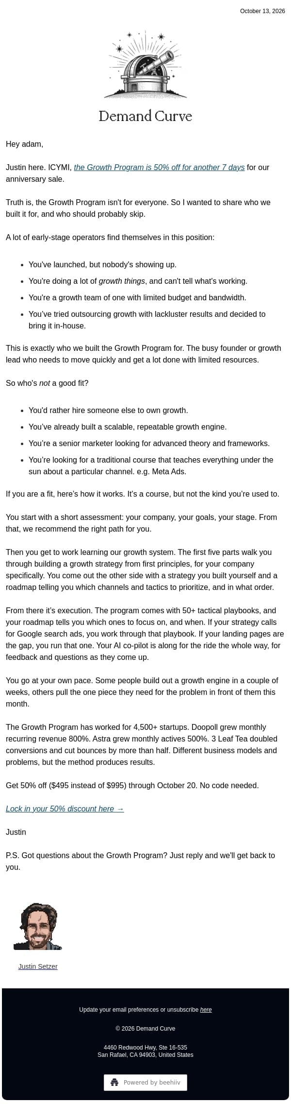 Is the Growth Program for you? email from Demand Curve Community screenshot